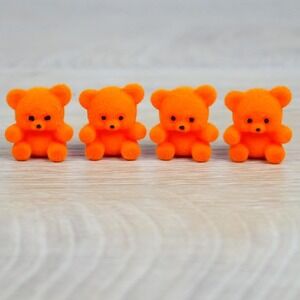 Miniature Flocked Orange Teddy Bears - 1" Cute Minis -‎ Set of 4 - Fall Crafts